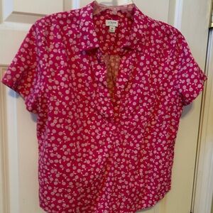 J. Crew Fuchsia Floral Short Sleeve 98% Cotton Top